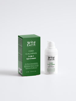 Wild Earth CBD Calming 3-in-1 Eye Cream packaging on a white background