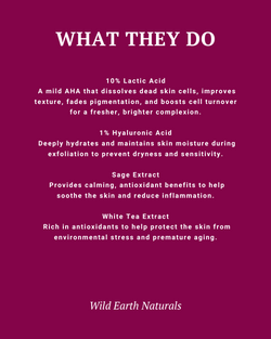 Product description card with skin care ingredients on a purple background