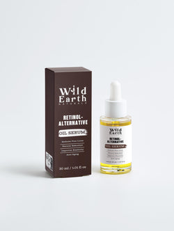 Wild Earth Naturals retinol alternative oil serum with packaging on a light gray background