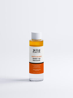Bottle of Wild Earth Biphasic Make-up Remover on a white background