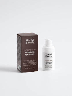Wild Earth Ceramide Smoothing Eye Cream with packaging on a white background