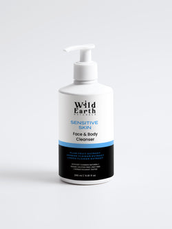 Wild Earth Sensitive Skin Face & Body Cleanser bottle on a white background