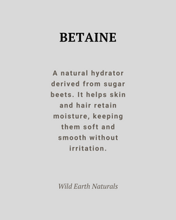 Text description of betaine with its properties on a gray background